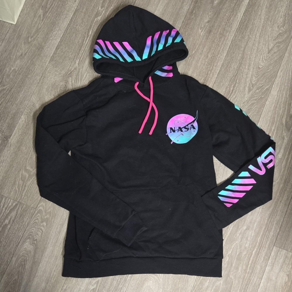 NASA Black Hoodie with Pink and Blue Accents